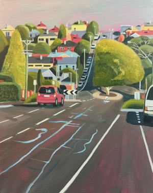Hill Street Haze 400x500mm acrylic on canvas - contact me to purchase